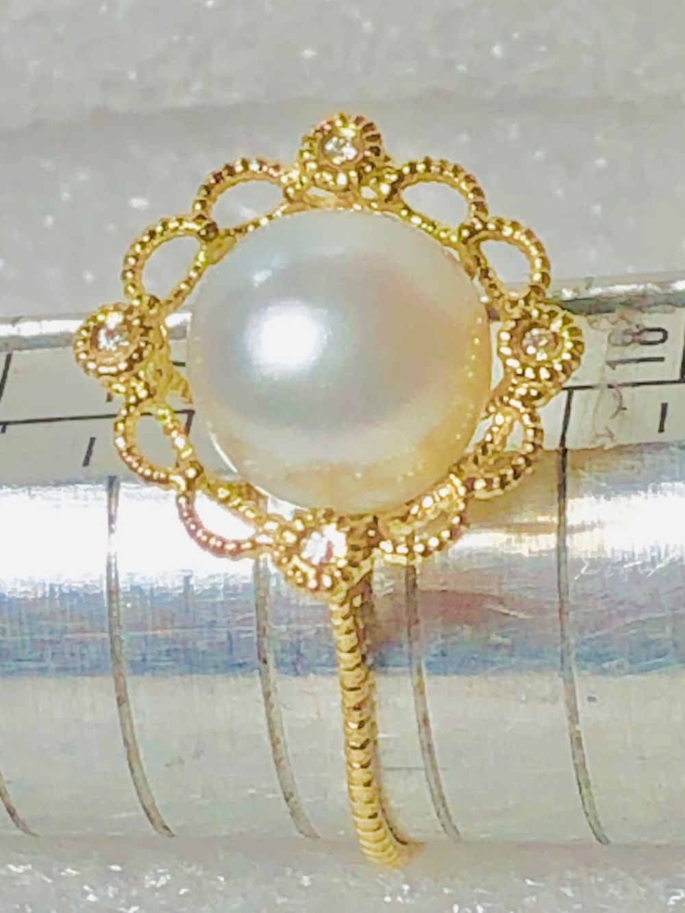 14k Gold White South Sea Tahitian Diamond Accented Ring Size 7